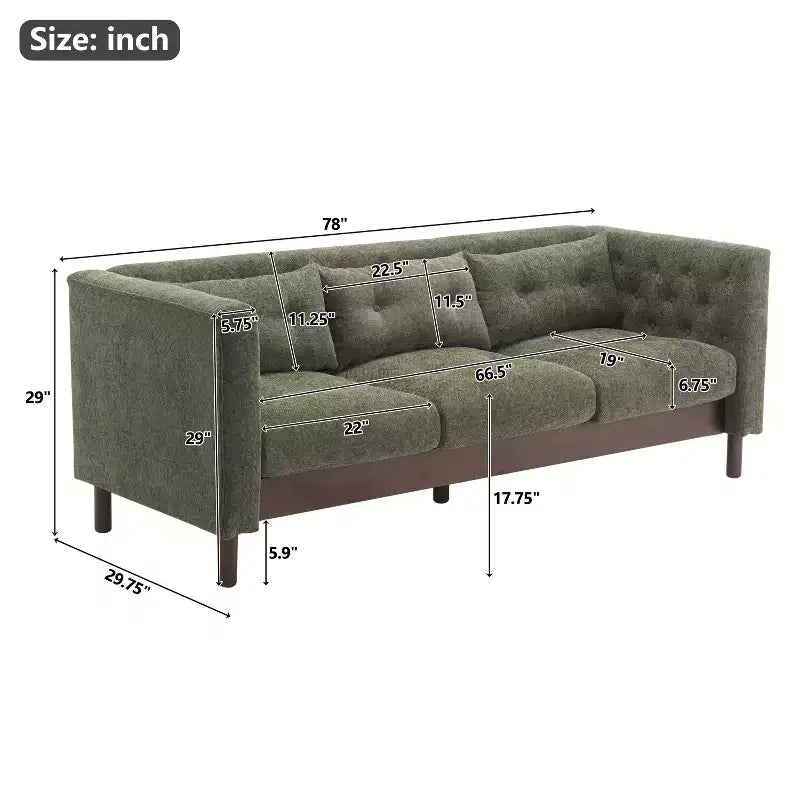 Divano a 3 posti da 78W, imbottito, dal design trapuntato, per soggiorno