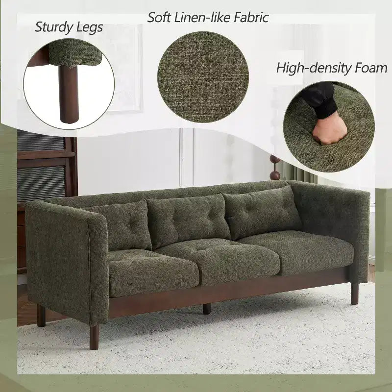 Divano a 3 posti da 78W, imbottito, dal design trapuntato, per soggiorno