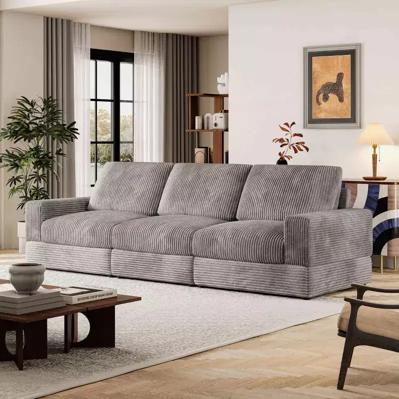 Divano Sezionale in Velluto a Coste Moderno Modulare Extra Large Imbottito con Comodi Cuscini Seduta Profonda per Soggiorno Camera da Letto Appartamento Ufficio