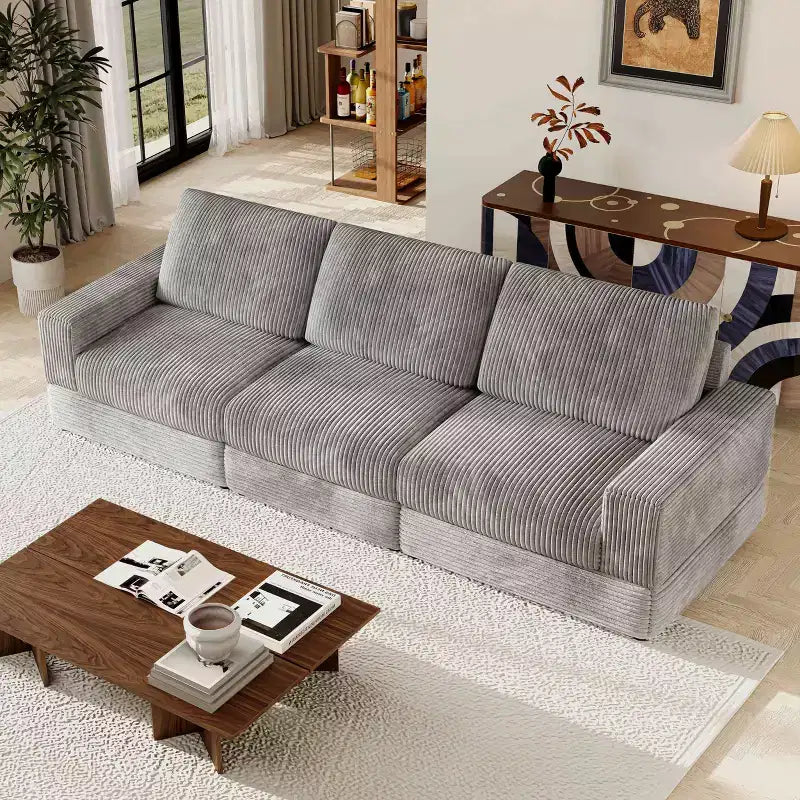 Divano Sezionale in Velluto a Coste Moderno Modulare Extra Large Imbottito con Comodi Cuscini Seduta Profonda per Soggiorno Camera da Letto Appartamento Ufficio