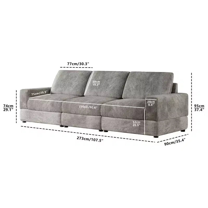 Divano Sezionale in Velluto a Coste Moderno Modulare Extra Large Imbottito con Comodi Cuscini Seduta Profonda per Soggiorno Camera da Letto Appartamento Ufficio