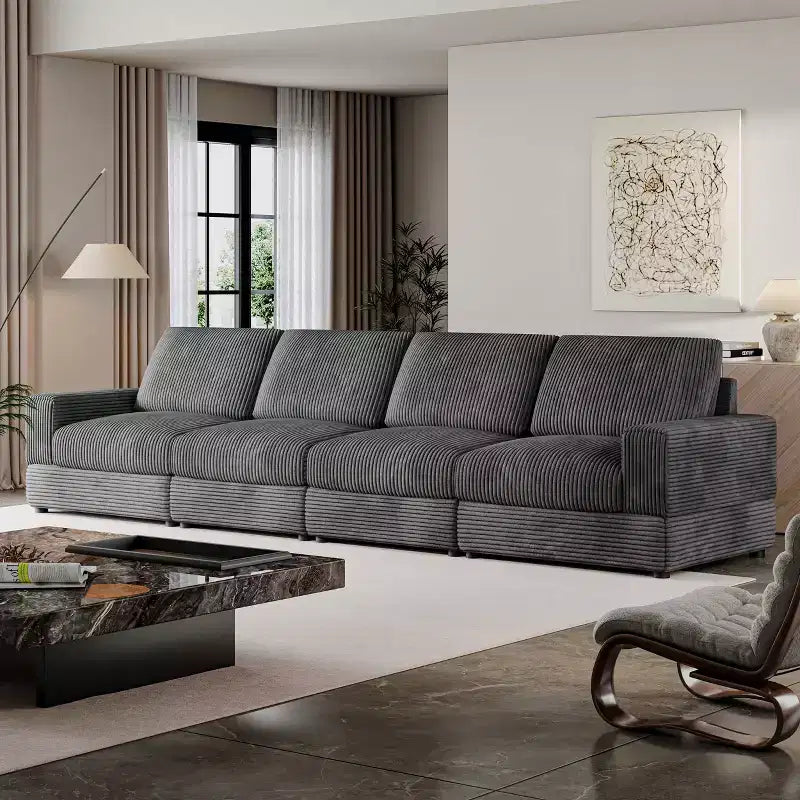 Divano Sezionale in Velluto a Coste Moderno Modulare Extra Large Imbottito con Comodi Cuscini Seduta Profonda per Soggiorno Camera da Letto Appartamento Ufficio