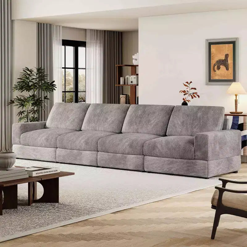 Divano Sezionale in Velluto a Coste Moderno Modulare Extra Large Imbottito con Comodi Cuscini Seduta Profonda per Soggiorno Camera da Letto Appartamento Ufficio