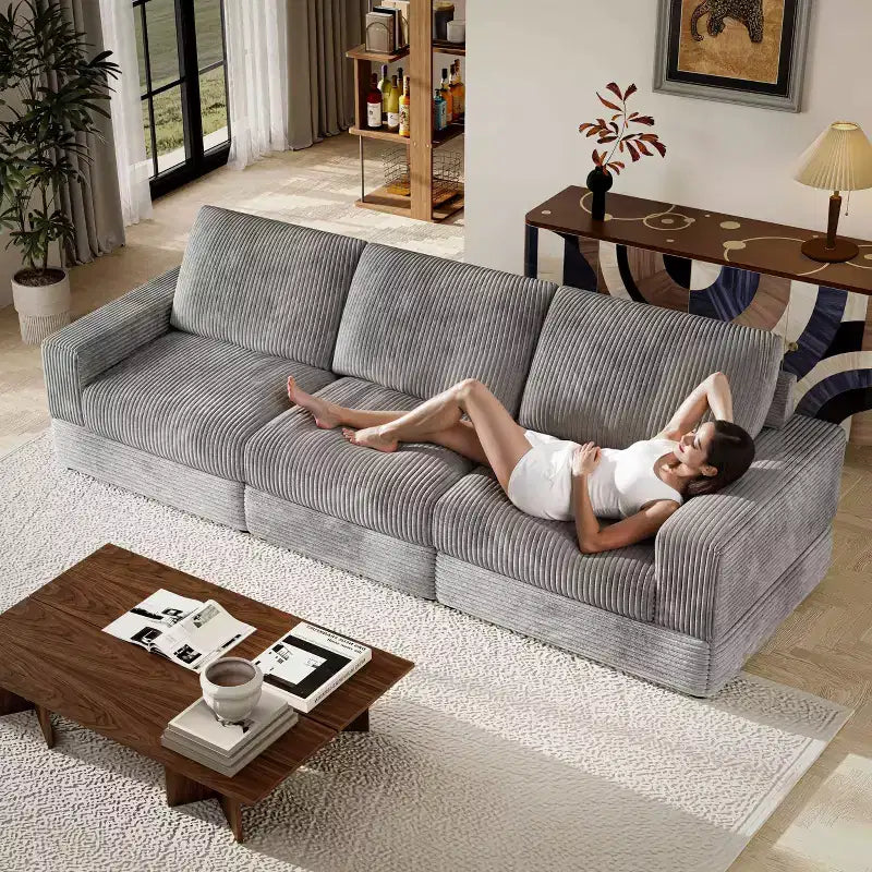 Divano Sezionale in Velluto a Coste Moderno Modulare Extra Large Imbottito con Comodi Cuscini Seduta Profonda per Soggiorno Camera da Letto Appartamento Ufficio