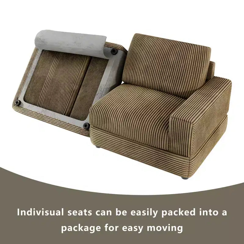 Divano Sezionale in Velluto a Coste Moderno Modulare Extra Large Imbottito con Comodi Cuscini Seduta Profonda per Soggiorno Camera da Letto Appartamento Ufficio