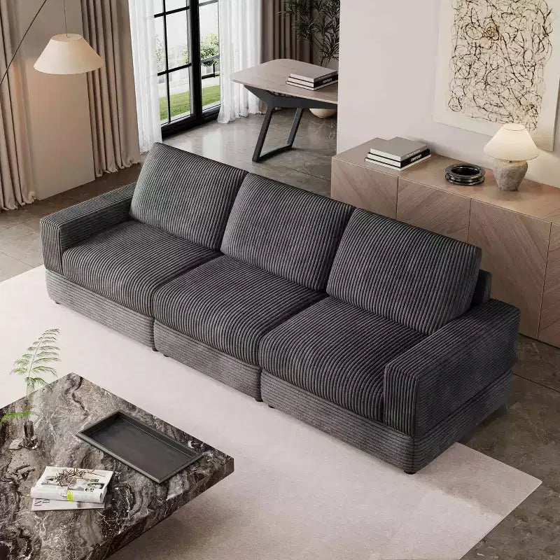 Divano Sezionale in Velluto a Coste Moderno Modulare Extra Large Imbottito con Comodi Cuscini Seduta Profonda per Soggiorno Camera da Letto Appartamento Ufficio