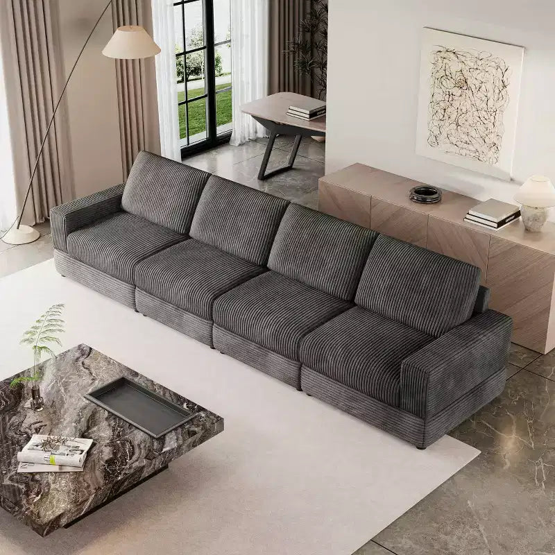 Divano Sezionale in Velluto a Coste Moderno Modulare Extra Large Imbottito con Comodi Cuscini Seduta Profonda per Soggiorno Camera da Letto Appartamento Ufficio