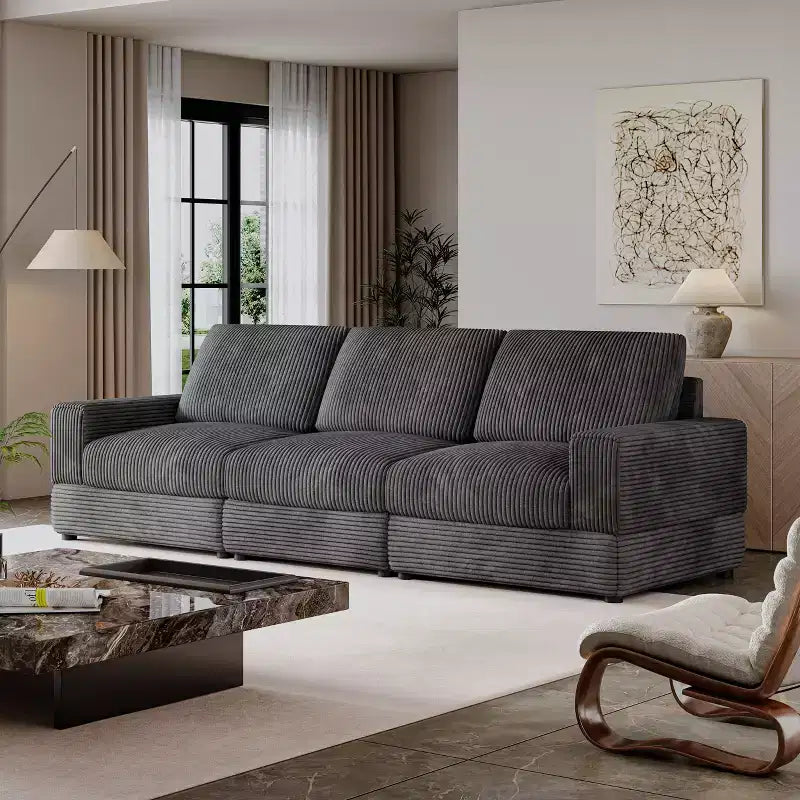 Divano Sezionale in Velluto a Coste Moderno Modulare Extra Large Imbottito con Comodi Cuscini Seduta Profonda per Soggiorno Camera da Letto Appartamento Ufficio