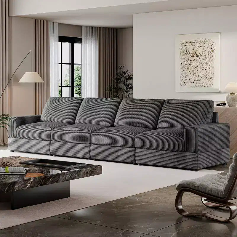 Divano Sezionale in Velluto a Coste Moderno Modulare Extra Large Imbottito con Comodi Cuscini Seduta Profonda per Soggiorno Camera da Letto Appartamento Ufficio