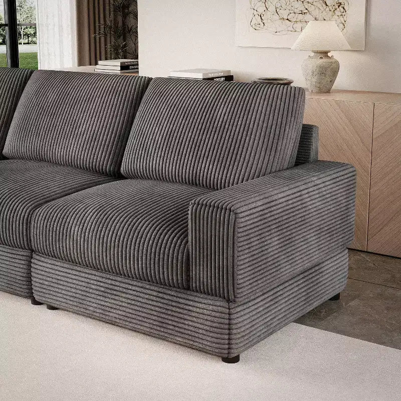 Divano Sezionale in Velluto a Coste Moderno Modulare Extra Large Imbottito con Comodi Cuscini Seduta Profonda per Soggiorno Camera da Letto Appartamento Ufficio