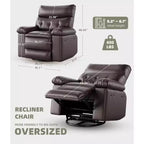 Übergroßer Relaxsessel für Erwachsene - Relaxsofa aus PU-Leder mit hochdichtem Schaumstoff, breiter Sitzfläche und sanfter manueller Liegefunktion