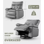 Übergroßer Relaxsessel für Erwachsene - Relaxsofa aus PU-Leder mit hochdichtem Schaumstoff, breiter Sitzfläche und sanfter manueller Liegefunktion