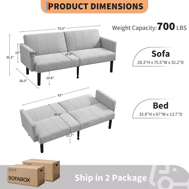 Divano letto regolabile 75,5 cm con reclinazione in 3 posizioni e design rialzato da terra per piccoli spazi (grigio/verde)