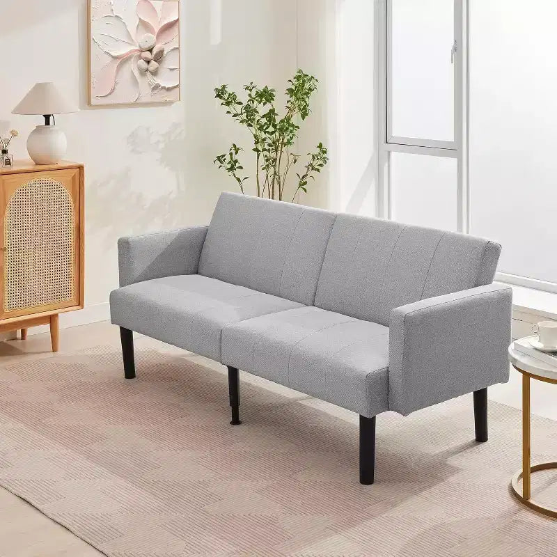 Divano letto regolabile 75,5 cm con reclinazione in 3 posizioni e design rialzato da terra per piccoli spazi (grigio/verde)