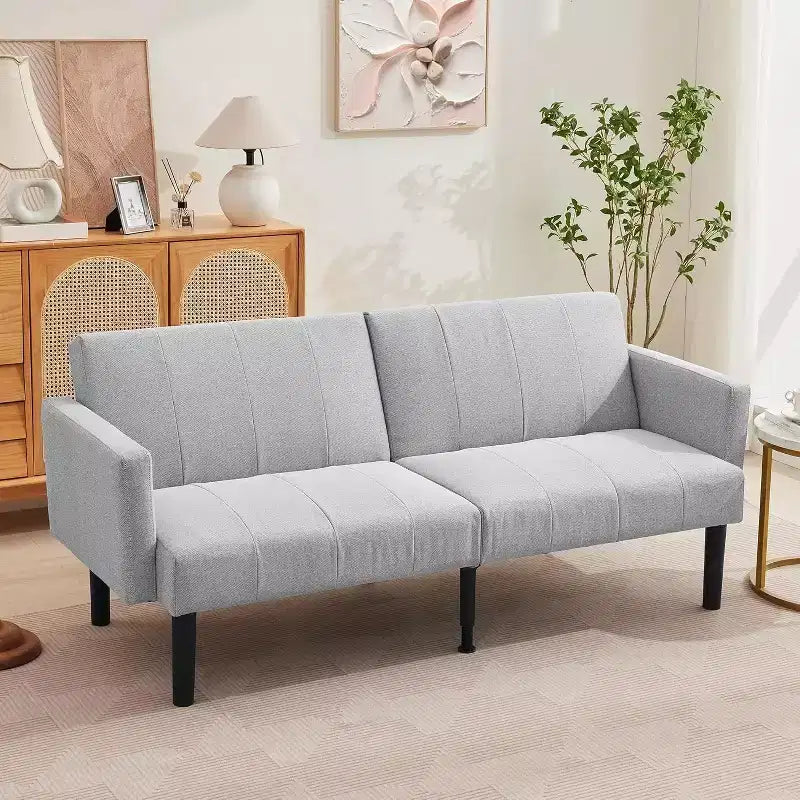Divano letto regolabile 75,5 cm con reclinazione in 3 posizioni e design rialzato da terra per piccoli spazi (grigio/verde)