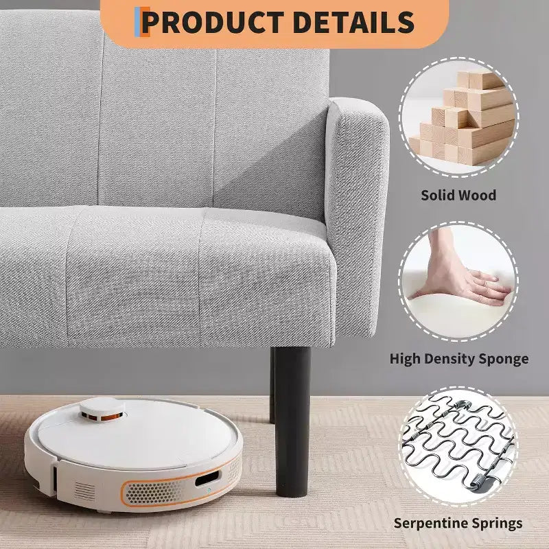 Divano letto regolabile 75,5 cm con reclinazione in 3 posizioni e design rialzato da terra per piccoli spazi (grigio/verde)