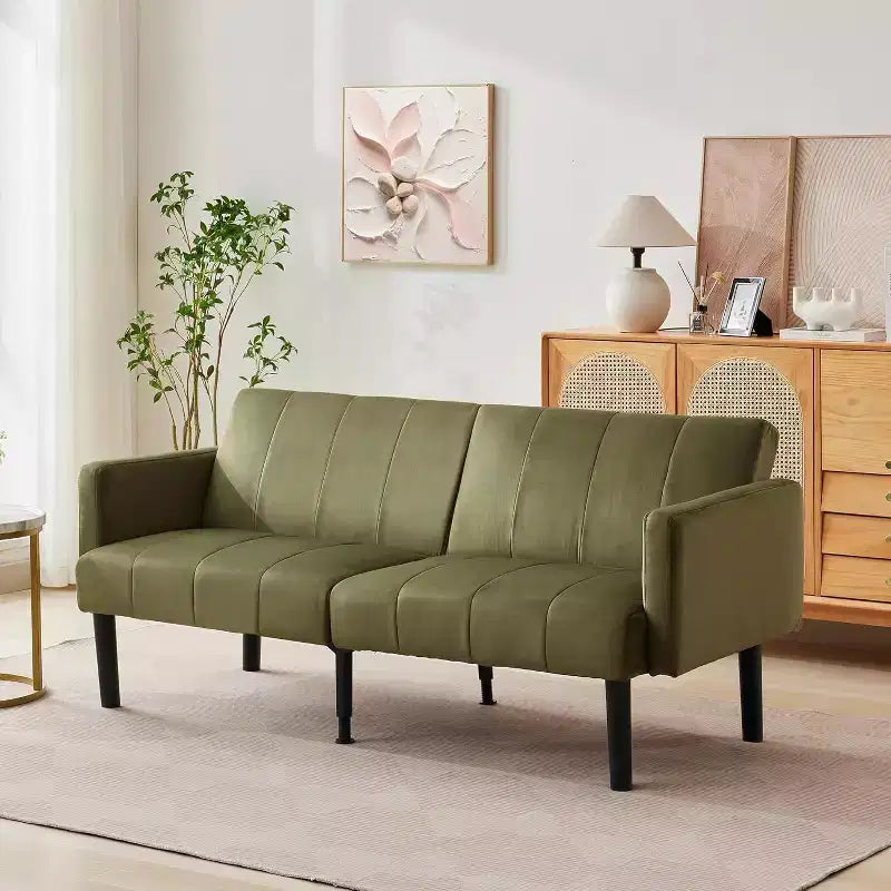 Divano letto regolabile 75,5 cm con reclinazione in 3 posizioni e design rialzato da terra per piccoli spazi (grigio/verde)