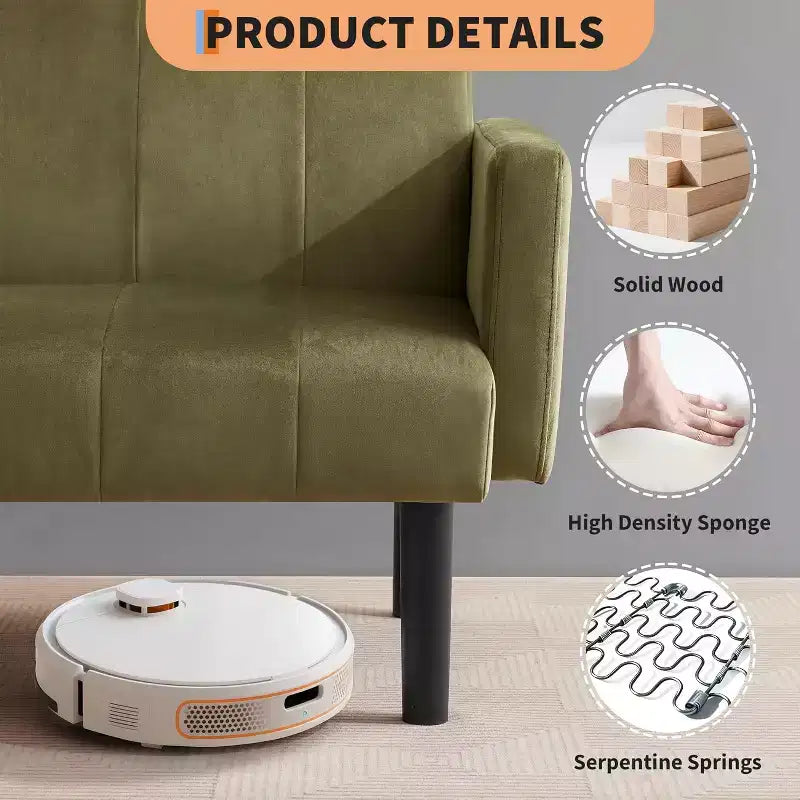Divano letto regolabile 75,5 cm con reclinazione in 3 posizioni e design rialzato da terra per piccoli spazi (grigio/verde)