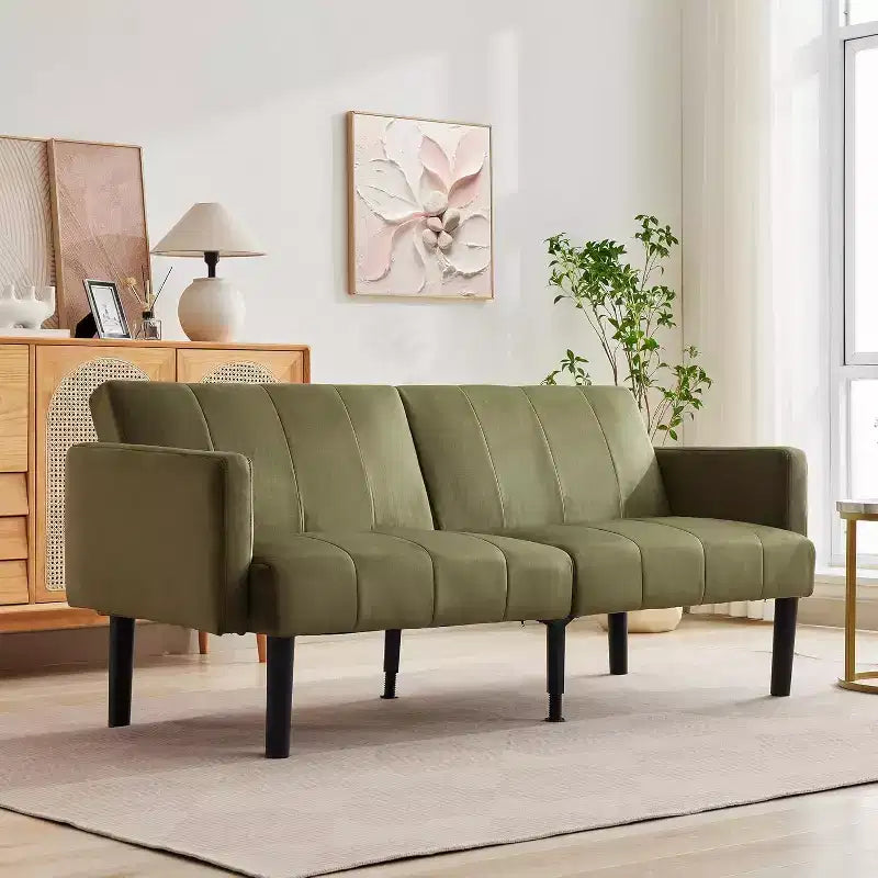 Divano letto regolabile 75,5 cm con reclinazione in 3 posizioni e design rialzato da terra per piccoli spazi (grigio/verde)