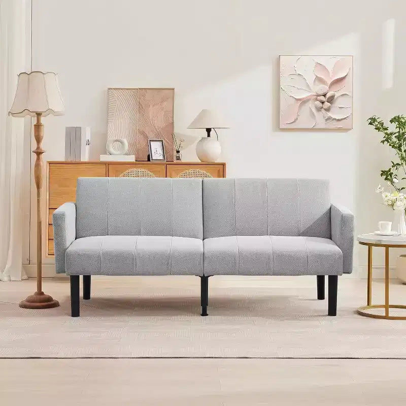 Divano letto regolabile 75,5 cm con reclinazione in 3 posizioni e design rialzato da terra per piccoli spazi (grigio/verde)