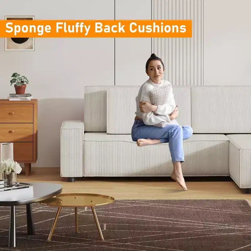 Divano sezionale in velluto a coste a righe da 96 pollici, divano sezionale oversize moderno a forma di L, per soggiorno, appartamento, monolocale