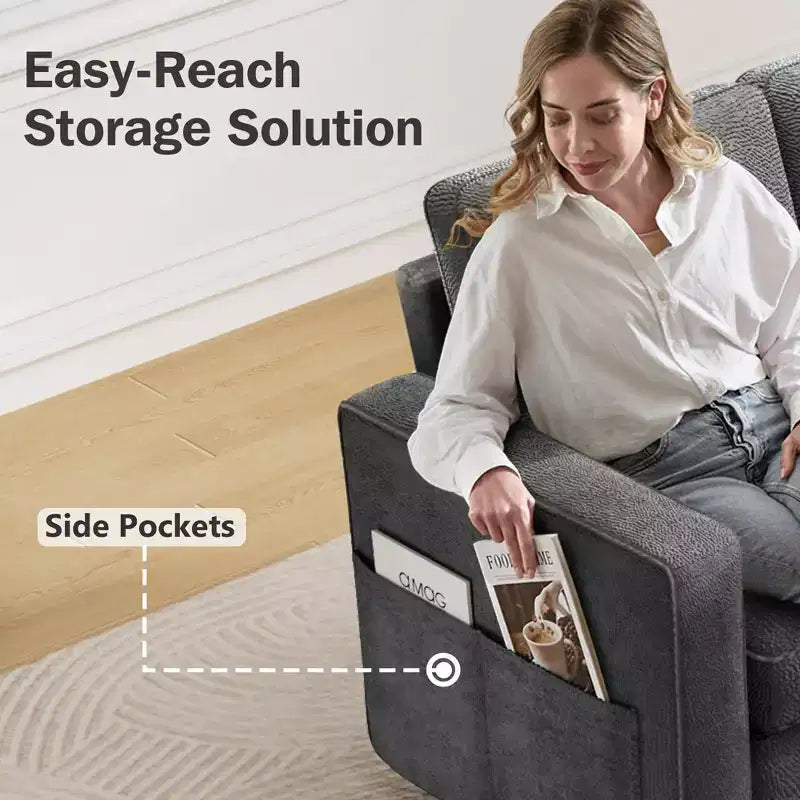Divano Letto Estraibile 2 in 1 con Chaise Longue Reversibile con Contenitore per Soggiorno 81" Divano a Sezione a L con Tasche Laterali