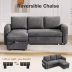 2 in 1 Pull Out Couch with Reversible Storage Chaise for Room 81Sectional L-Shaped Couch Sofa Sleeper with Side Pockets