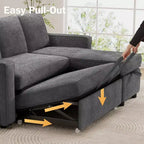 2 in 1 Pull Out Couch with Reversible Storage Chaise for Room 81Sectional L-Shaped Couch Sofa Sleeper with Side Pockets