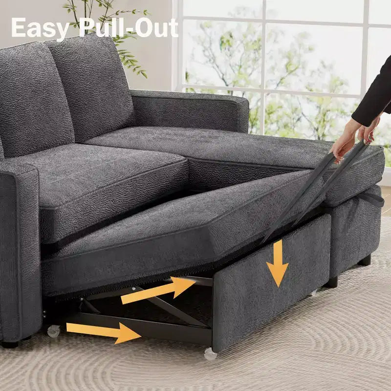 Divano Letto Estraibile 2 in 1 con Chaise Longue Reversibile con Contenitore per Soggiorno 81" Divano a Sezione a L con Tasche Laterali