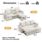 2 in 1 Pull Out Couch with Reversible Storage Chaise for Room 81Sectional L-Shaped Couch Sofa Sleeper with Side Pockets