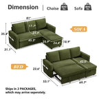2 in 1 Pull Out Couch with Reversible Storage Chaise for Room 81Sectional L-Shaped Couch Sofa Sleeper with Side Pockets