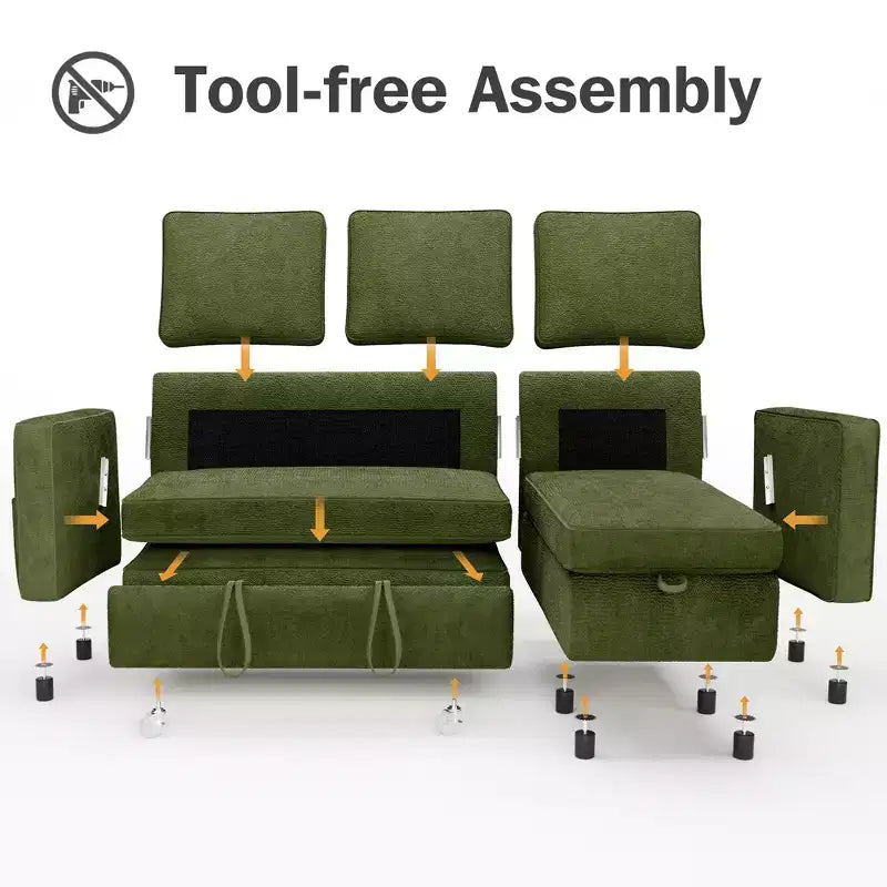 Divano Letto Estraibile 2 in 1 con Chaise Longue Reversibile con Contenitore per Soggiorno 81" Divano a Sezione a L con Tasche Laterali