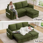 2 in 1 Pull Out Couch with Reversible Storage Chaise for Room 81Sectional L-Shaped Couch Sofa Sleeper with Side Pockets