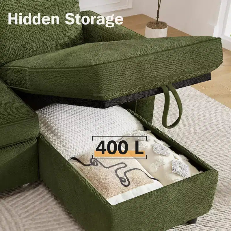 Divano Letto Estraibile 2 in 1 con Chaise Longue Reversibile con Contenitore per Soggiorno 81" Divano a Sezione a L con Tasche Laterali