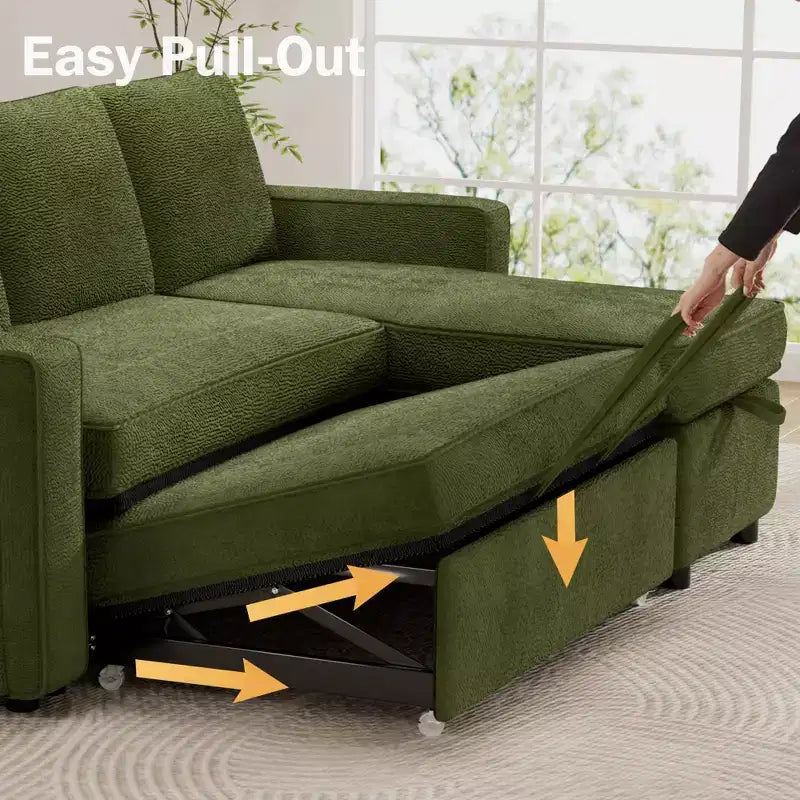 Divano Letto Estraibile 2 in 1 con Chaise Longue Reversibile con Contenitore per Soggiorno 81" Divano a Sezione a L con Tasche Laterali