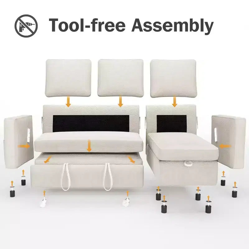 Divano Letto Estraibile 2 in 1 con Chaise Longue Reversibile con Contenitore per Soggiorno 81" Divano a Sezione a L con Tasche Laterali