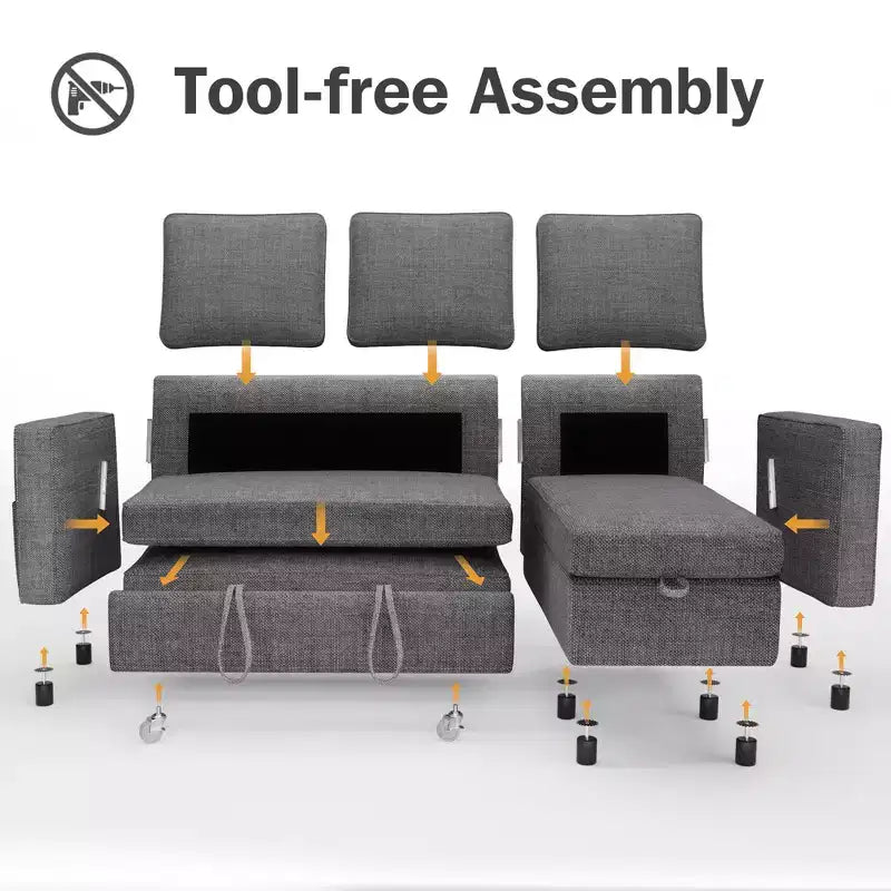 Divano Letto Estraibile 2 in 1 con Chaise Longue Reversibile con Contenitore per Soggiorno 81" Divano a Sezione a L con Tasche Laterali
