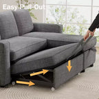 2 in 1 Pull Out Couch with Reversible Storage Chaise for Room 81Sectional L-Shaped Couch Sofa Sleeper with Side Pockets
