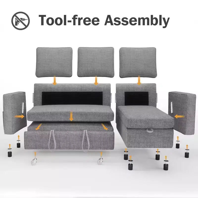 Divano Letto Estraibile 2 in 1 con Chaise Longue Reversibile con Contenitore per Soggiorno 81" Divano a Sezione a L con Tasche Laterali
