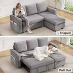 2 in 1 Pull Out Couch with Reversible Storage Chaise for Room 81Sectional L-Shaped Couch Sofa Sleeper with Side Pockets