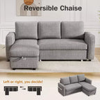 2 in 1 Pull Out Couch with Reversible Storage Chaise for Room 81Sectional L-Shaped Couch Sofa Sleeper with Side Pockets