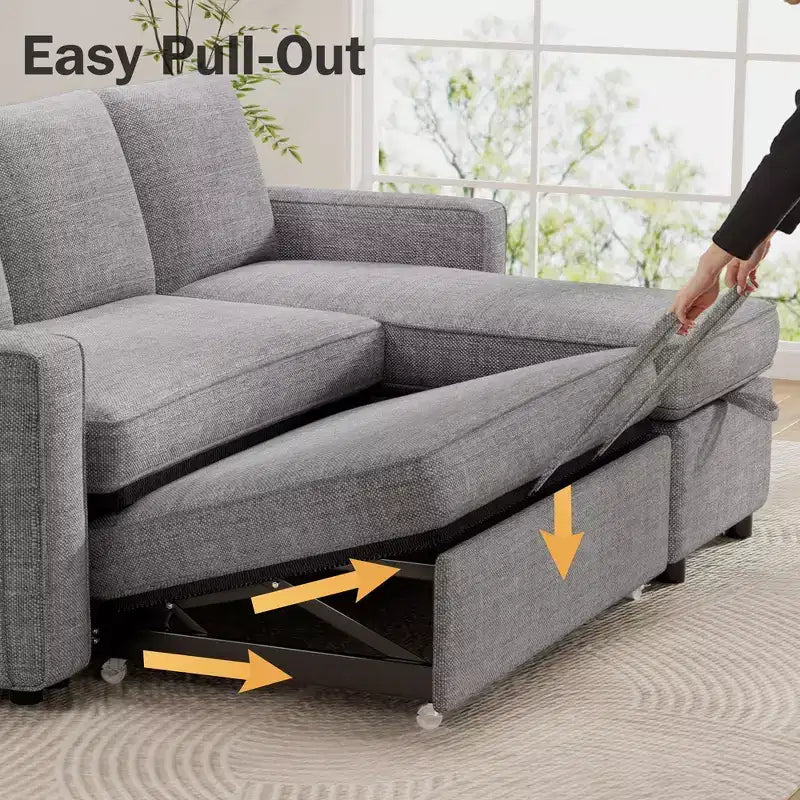 Divano Letto Estraibile 2 in 1 con Chaise Longue Reversibile con Contenitore per Soggiorno 81" Divano a Sezione a L con Tasche Laterali
