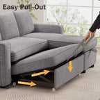 2 in 1 Pull Out Couch with Reversible Storage Chaise for Room 81Sectional L-Shaped Couch Sofa Sleeper with Side Pockets