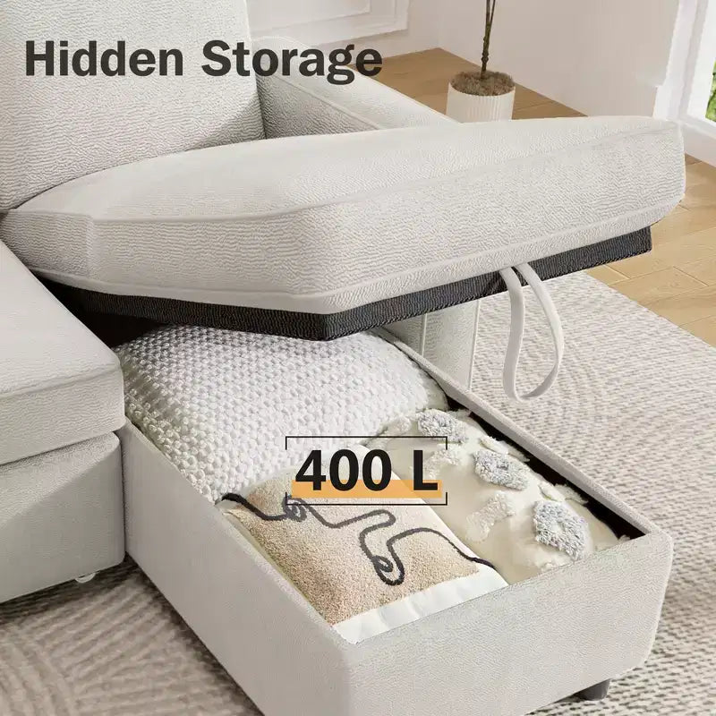 Divano Letto Estraibile 2 in 1 con Chaise Longue Reversibile con Contenitore per Soggiorno 81" Divano a Sezione a L con Tasche Laterali