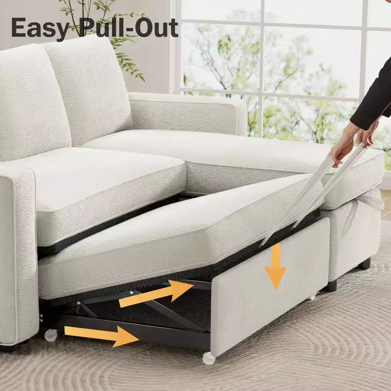 Divano Letto Estraibile 2 in 1 con Chaise Longue Reversibile con Contenitore per Soggiorno 81" Divano a Sezione a L con Tasche Laterali