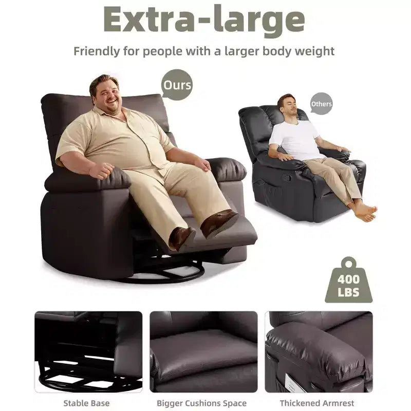 Poltrona Reclinabile Grande Extra Large - Poltrona reclinabile manuale in finta pelle PU di grandi dimensioni per adulti, poltrona relax dal comfort eccezionale