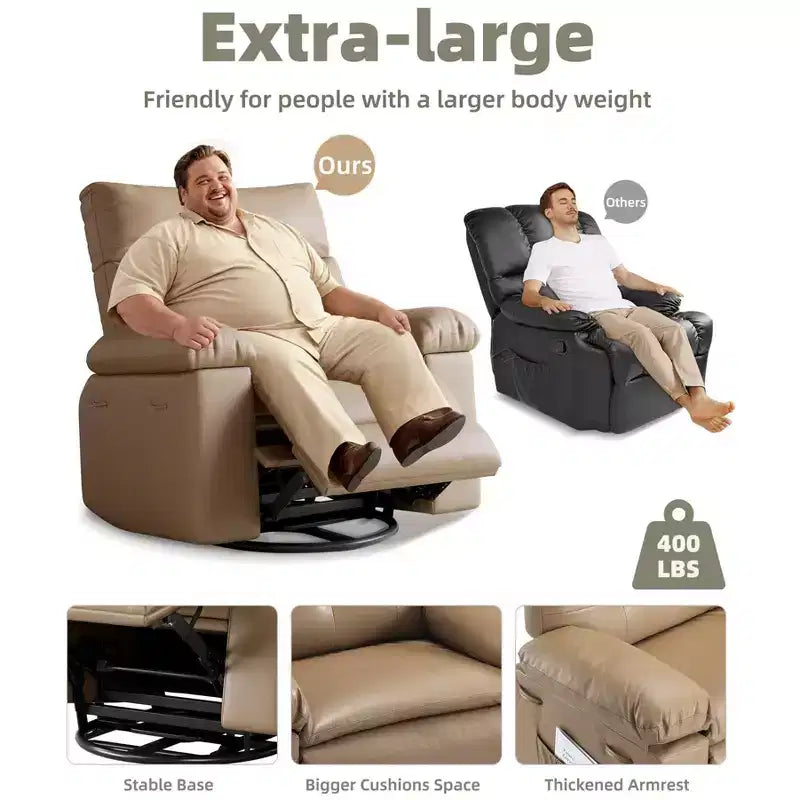 Poltrona Reclinabile Grande Extra Large - Poltrona reclinabile manuale in finta pelle PU di grandi dimensioni per adulti, poltrona relax dal comfort eccezionale