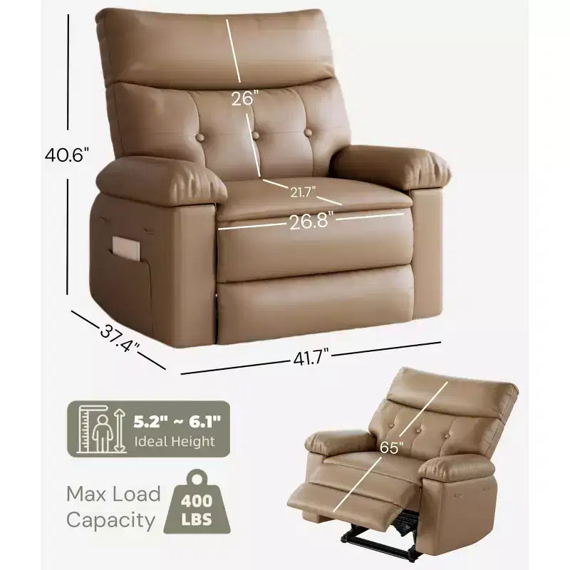 Poltrona Reclinabile Grande Extra Large - Poltrona reclinabile manuale in finta pelle PU di grandi dimensioni per adulti, poltrona relax dal comfort eccezionale