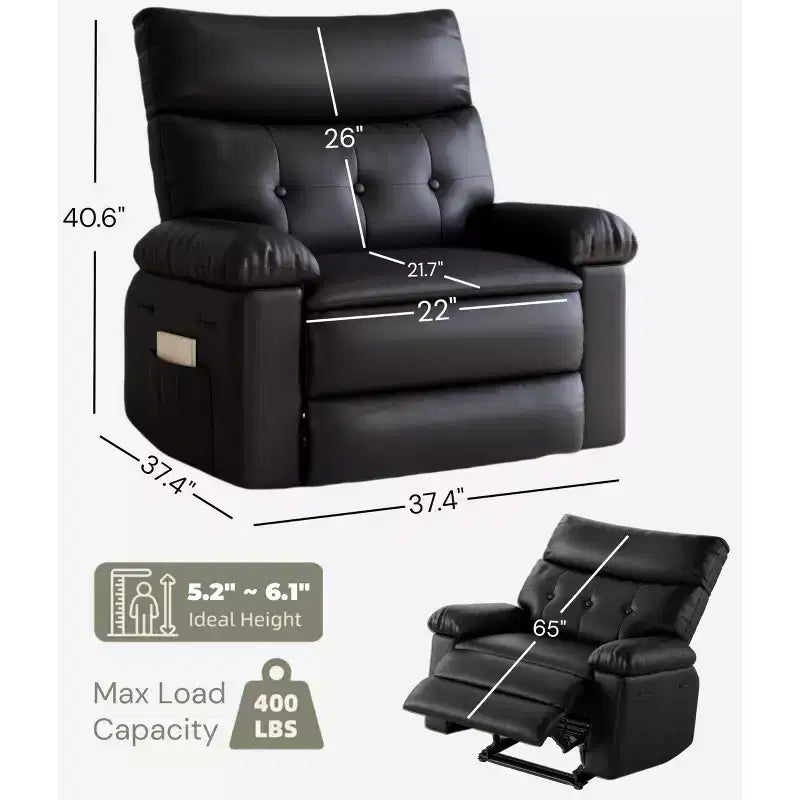 Poltrona Reclinabile Oversize - Grande Recliner Manuale in Similpelle PU per Adulti, Poltrona Relax dal Comfort Eccezionale