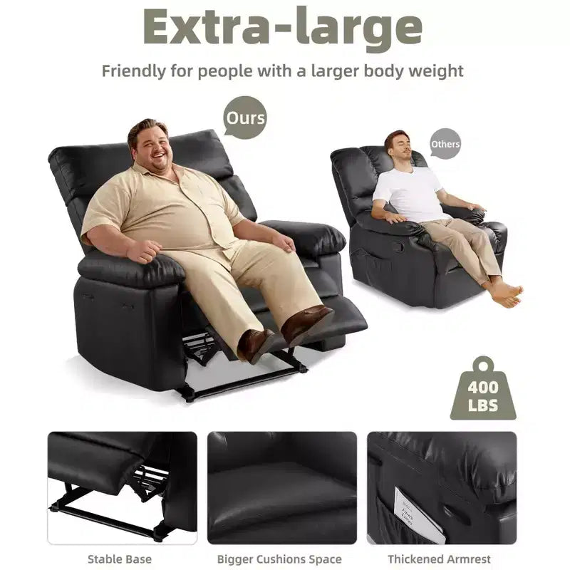 Poltrona Reclinabile Oversize - Grande Recliner Manuale in Similpelle PU per Adulti, Poltrona Relax dal Comfort Eccezionale